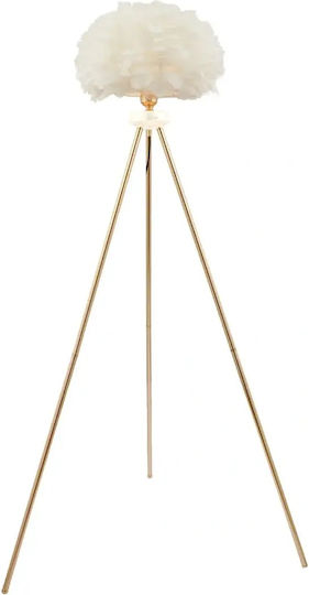 Lampadar De Podea Auriu Tripod Cu Abajur Pene 60x148cm