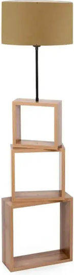 Lampadare De Podea 3 Rafturi Mdf Lemn Abajur Din Material Textil 140x37cm