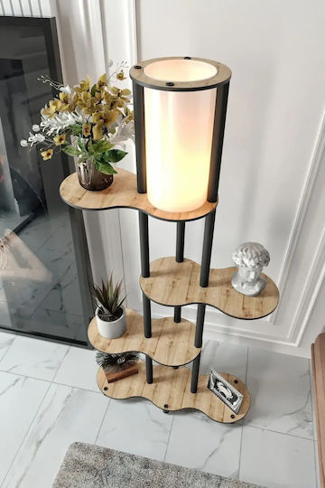 Lampadă De Podea Cu Rafturi Din Lemn Și Design Metalic Elegant Stejar 72x24x140cm