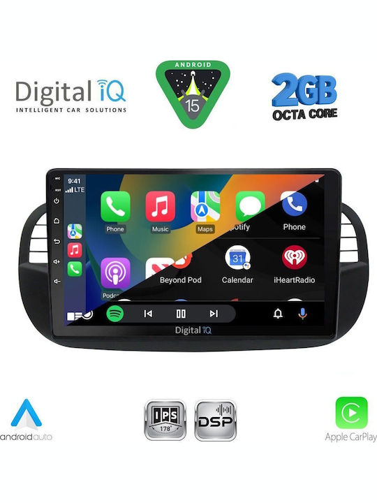 Digital IQ Car Audio System for Fiat 500 2007-2015 (Bluetooth/USB/WiFi/GPS/Apple-Carplay/Android-Auto) with Touch Screen 9"