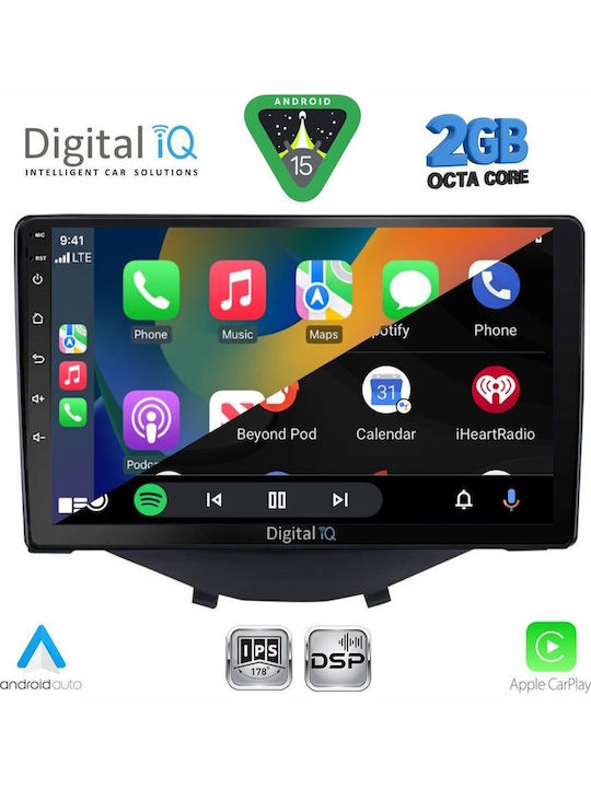 Digital IQ Car Audio System for Peugeot 108 Toyota Aygo Citroen C1 2014-2022 with Clima (Bluetooth/USB/WiFi/GPS/Apple-Carplay/Android-Auto) with Touch Screen 9"