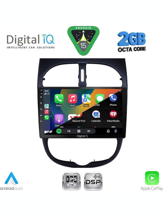 Digital IQ Car Audio System for Peugeot 206 1998-2006 (Bluetooth/USB/WiFi/GPS/Apple-Carplay/Android-Auto) with Touch Screen 9"