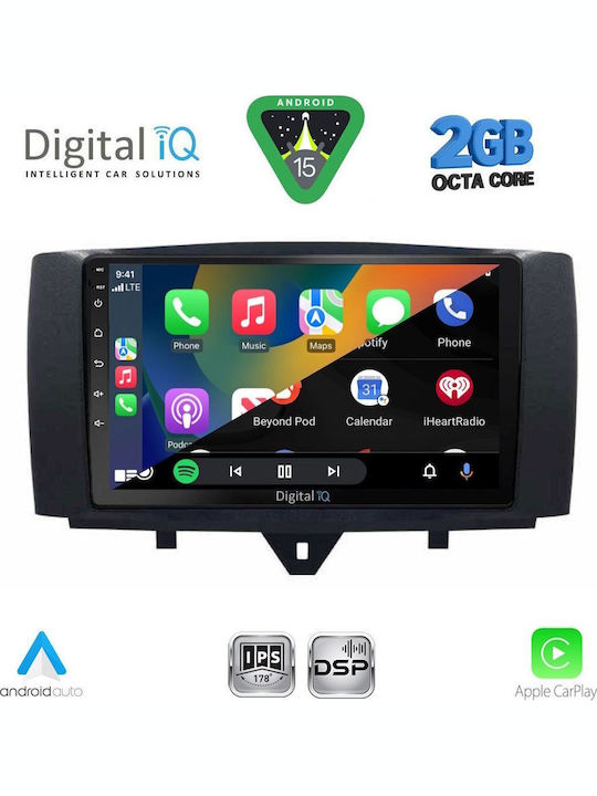 Digital IQ Auto-Audiosystem für Smart FürZwei 2010-2015 (Bluetooth/USB/WiFi/GPS/Apple-Carplay/Android-Auto) mit Touchscreen 9"