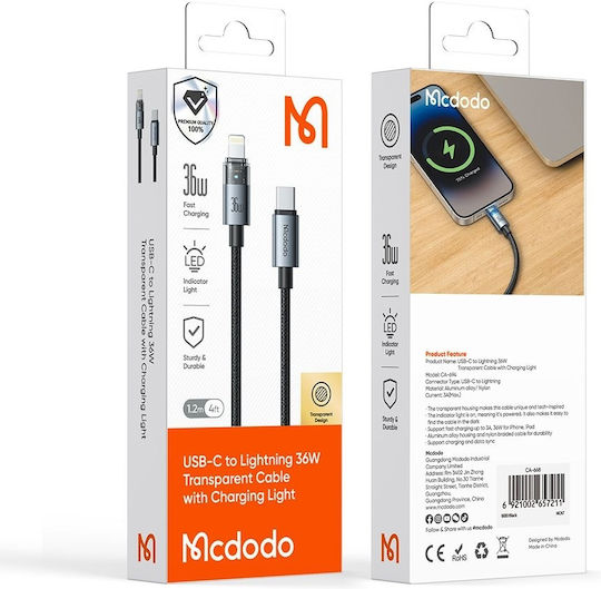 Mcdodo Редовна USB-C към Lightning кабел 36W Черен 1.2м (CA-6940)