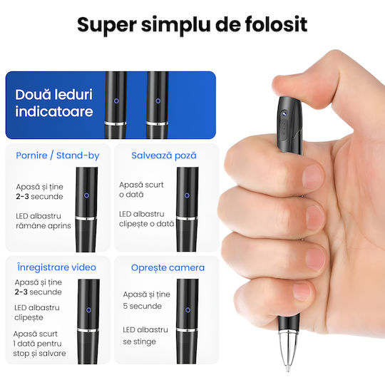 Spy Pen Video Camera Microphone Full HD 1080p 30fps 64GB MicroSD Card Included 150-Minute Battery Audio-Video Recording Rechargeable USB Office Conferences Mac PC Black