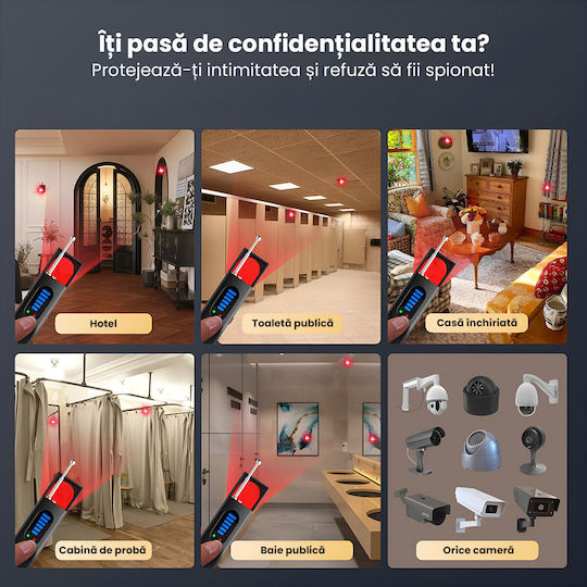 Detector Profesional 5-în-1 Anti-spion Scanner RF 1MHz-8GHz Camere De Supraveghere Microfoane Tracker GPS Laser Infraroșu 6m 6 Niveluri De Sensibilitate Portabil Reîncărcabil Protecție Date Acasă Hotel