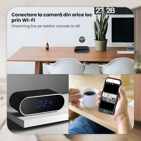 Cameră De Supraveghere În Ceas Wifi 1080p Full Hd Card De 8gb Inclus Viziune Nocturnă Detectare Mișcare Alerte Telefon Înregistrare Audio Video Aplicație Ios Android Supraveghere Casă Birou