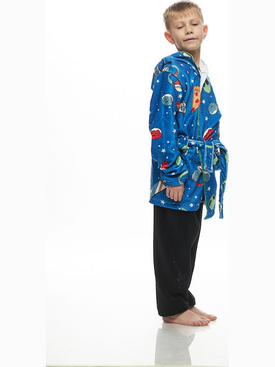 Galaxy Kinder Bademantel Winterlich Fleece Blau Galaxy Kinder Bademantel Winterlich Fleece Blau