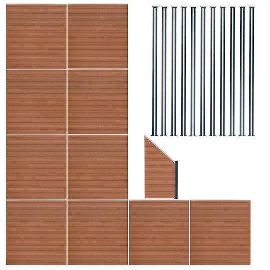 Composite Fence Panels X 10 Angled Piece & Led Posts X 11 Brown