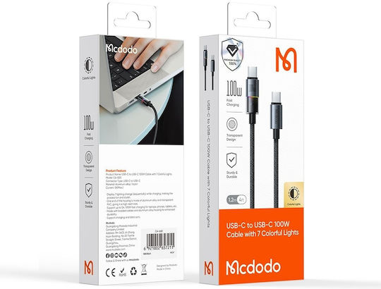 Mcdodo LED / Braided USB 2.0 Cable USB-C male - USB-C 100W Black 1.2m (CA-8200)