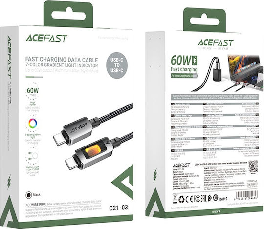 Acefast USB 2.0 Kabel USB-C männlich - USB-C 60W Schwarz 1.2m