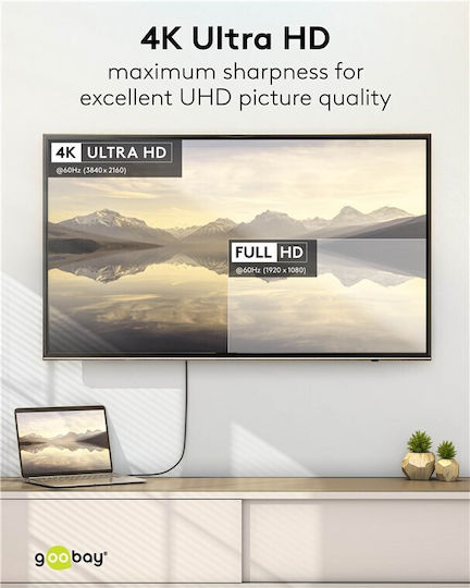 Goobay HDMI 2.0 Premium Високоскоростен 4K 60Hz HDR Кабел HDMI Мъжки - HDMI Мъжки 1м Черен