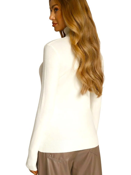 Women's Long Sleeve Sweater Cotton Turtleneck White