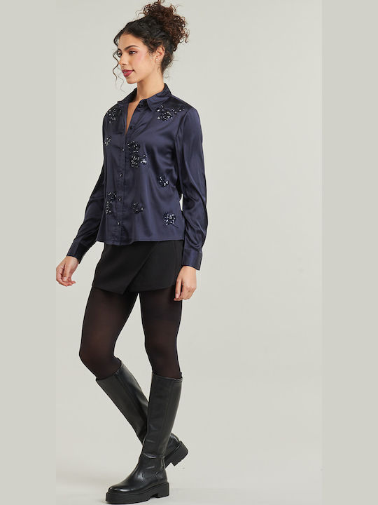 Langärmelig Damen Hemd Marineblau