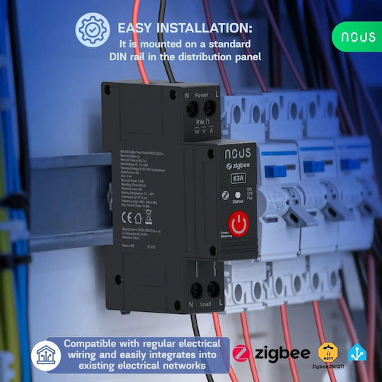 Nous D5z Pro Întrerupător Inteligent De Circuit 32a Continuu 63a Vârf Scurt Zigbee 3.0 1 Canal Măsurare Energie W Kwh V A Montare Pe Șină Din Măsurare Putere