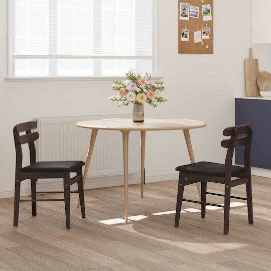 Dining Room Wooden Chair Light Brown, Black 43.5x48.5x77.5cm 2pcs