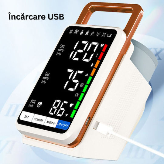 Tensiometru de Braț Ecran Lcd Mare Măsurare Tensiune Arterială Puls Detectare Puls Neregulat Memorie Ultimei Valori Manșetă Reglabilă Usb Alb