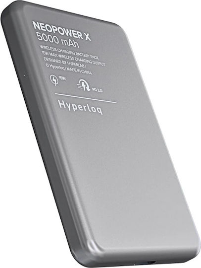 Hyperloq NeoPower X MagSafe 5000mAh 15W με Θύρα USB-A και Θύρα USB-C Γκρι