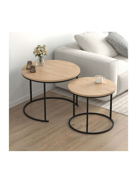 Στρογγυλό Βοηθητικό Τραπεζάκι Hilal Ξύλινο Sapphire Oak 2τμχ Μ66xΠ66xΥ49.5εκ.