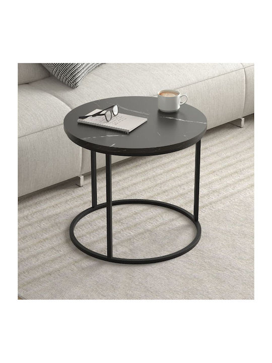 Round Side Coffee Table Hilal Wooden Black Marble Effect 2 Pieces W66xL66xH49.5cm