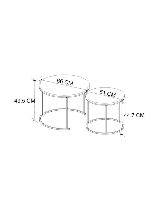 Rundes Beistelltisch Hilal Holz Pine Eiche 2 Stück M66xT66xH49,5cm