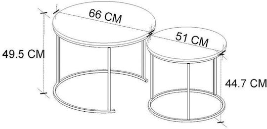 Round Side Coffee Table Hilal Wooden Pine Oak 2 Pieces W66xL66xH49.5cm