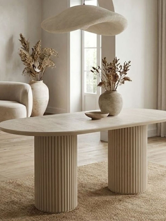 Hazar Table Dining Room Wooden Travertine - Sandstone 180x90x77cm