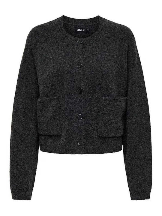 Kurze Gestrickte Damen Strickjacke mit Knöpfen Dunkelgrau