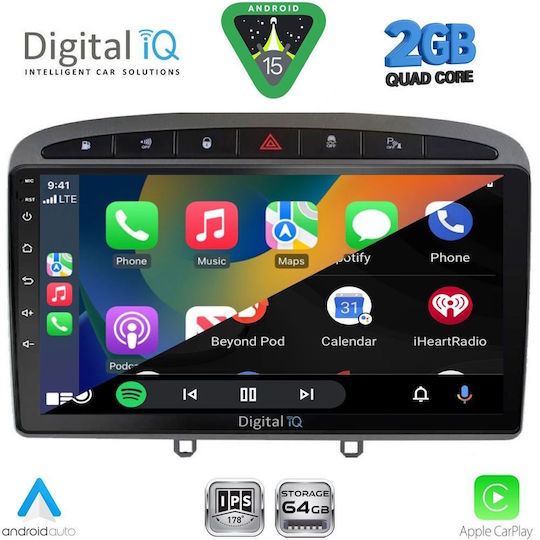 Digital IQ Car Audio System for Peugeot 308 / RCZ 2007-2012 (Bluetooth/USB/WiFi/GPS/Apple-Carplay/Android-Auto) with Touch Screen 9"