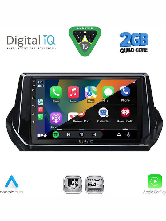 Digital IQ Car Audio System for Peugeot 208 (Bluetooth/USB/WiFi/GPS/Apple-Carplay/Android-Auto) with Touch Screen 9"