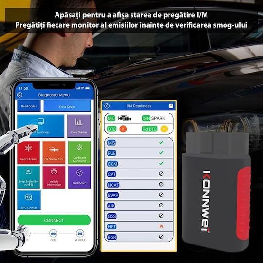 Car Scan Diagnostic Tool Konnwei Kdiag Obd2 Bluetooth 5.0 9 18 V Compatible Android Ios Black