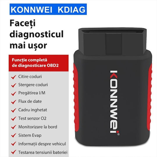 Car Scan Diagnostic Tool Konnwei Kdiag Obd2 Bluetooth 5.0 9 18 V Compatible Android Ios Black
