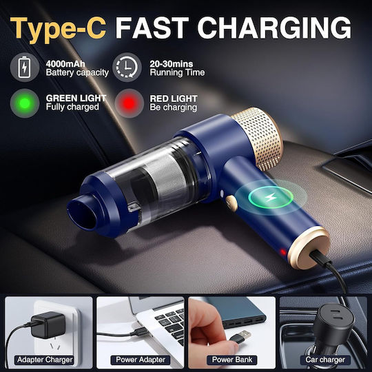 Aspirator De Mână Și Suflantă Auto Portabil 2 În 1 Reîncărcabil 12V 70W Albastru
