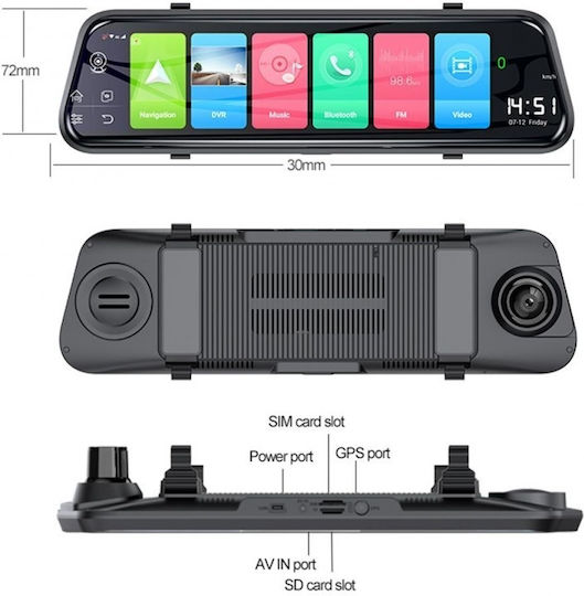 IPS Сет Огледало с Автомобилна DVR камера 1080P с дисплей 9.66" & Камера за задно виждане