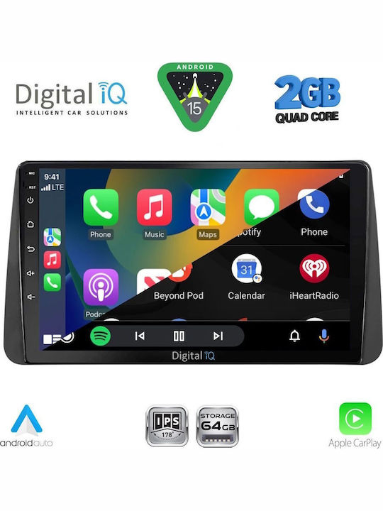 Digital IQ Car Audio System for Fiat Tipo 2018-2023 (Bluetooth/USB/WiFi/GPS/Apple-Carplay/Android-Auto) with Touch Screen 9"