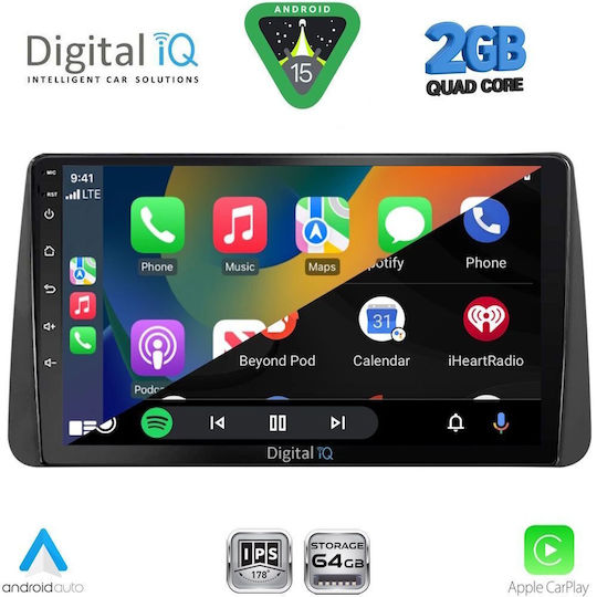 Digital IQ Car Audio System for Fiat Tipo 2018-2023 (Bluetooth/USB/WiFi/GPS/Apple-Carplay/Android-Auto) with Touch Screen 9"