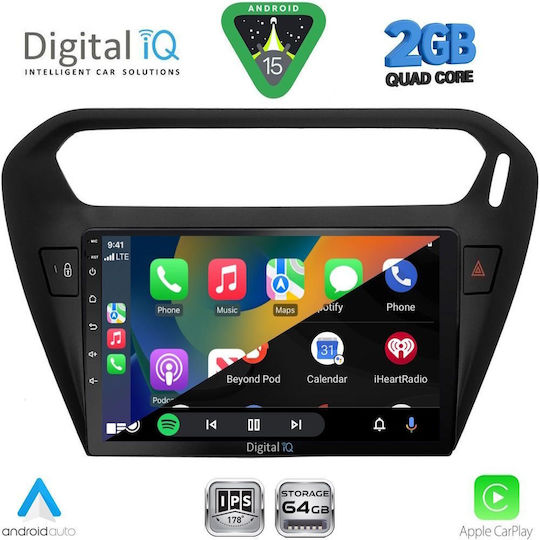 Digital IQ Car Audio System for Peugeot 301 Citroen C-Elysee 2013 (Bluetooth/USB/WiFi/GPS/Apple-Carplay/Android-Auto) with Touch Screen 9"