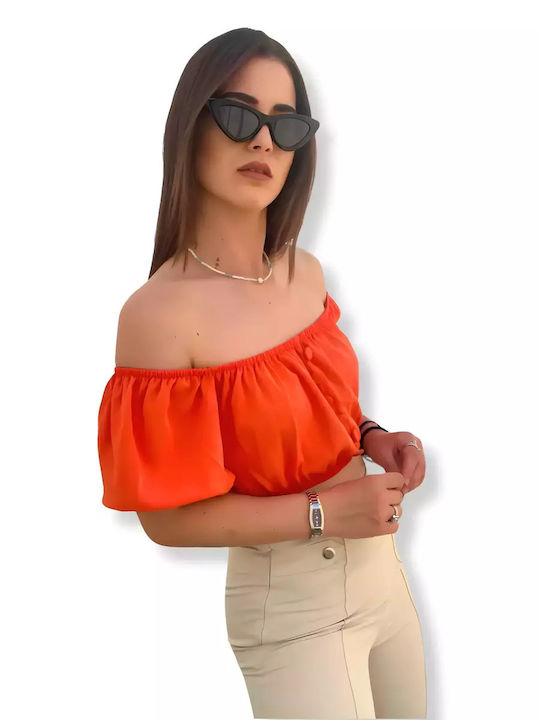 Γυναικείο Crop Top Κοντομάνικο Πορτοκαλί