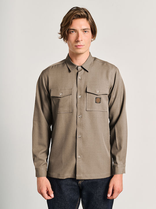 Μακρυμάνικo Overshirt σε Κανονική Γραμμή Taupe