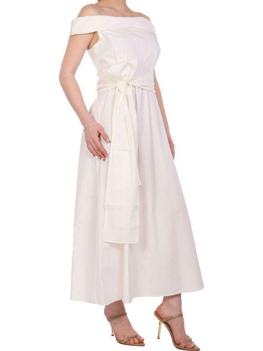 Midi Φόρεμα για Γάμο / Βάπτιση Off-Shoulder Λευκο