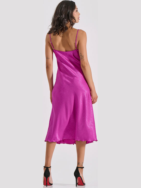 Summer Midi Evening Satin Slip Dress Magenta