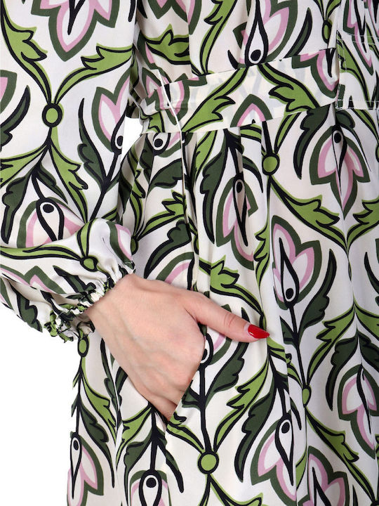 Mini Dress Ecru-Green-Pink