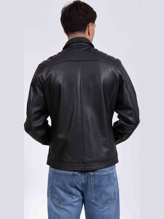 Collar Sheep Leather Jacket Black