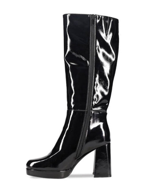 Synthetic Leather High Heel Women's Boots with Zipper Black