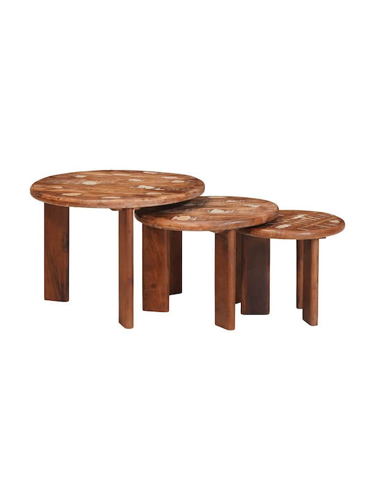 Round Side Table Wooden Multicolour 3 Pieces M54xW54xH40cm