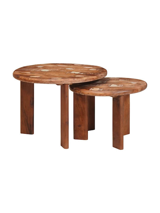 Masă Laterală Rotundă Din Lemn Multicolor 2 Buc M50xL50xÎ40cm