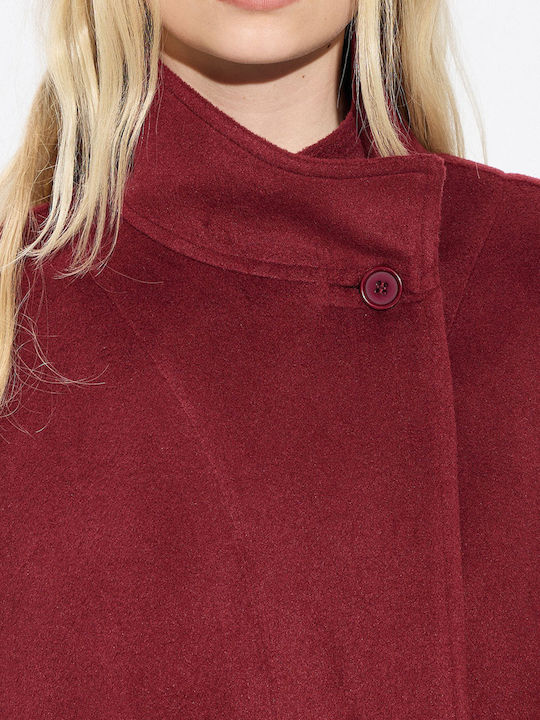 Damen Bordeaux Mantel mit Knöpfen