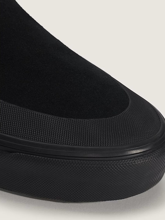Midslip Γυναικεία Slip-On Δερμάτινα Μαύρα