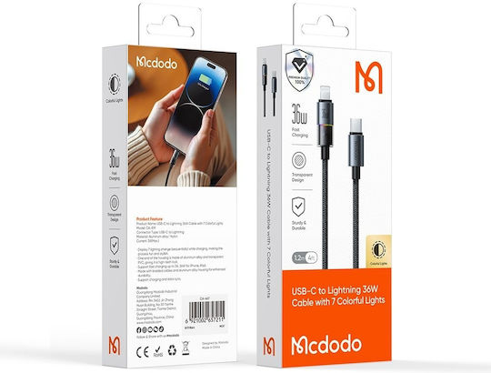 Mcdodo LED / Braided la Cablu Lightning 36W Negru 1.2m (CA-8190)