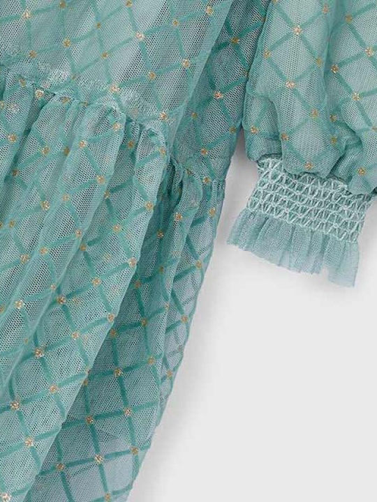 Children's Dress Long Sleeve Tulle Petrol (Item J062)
